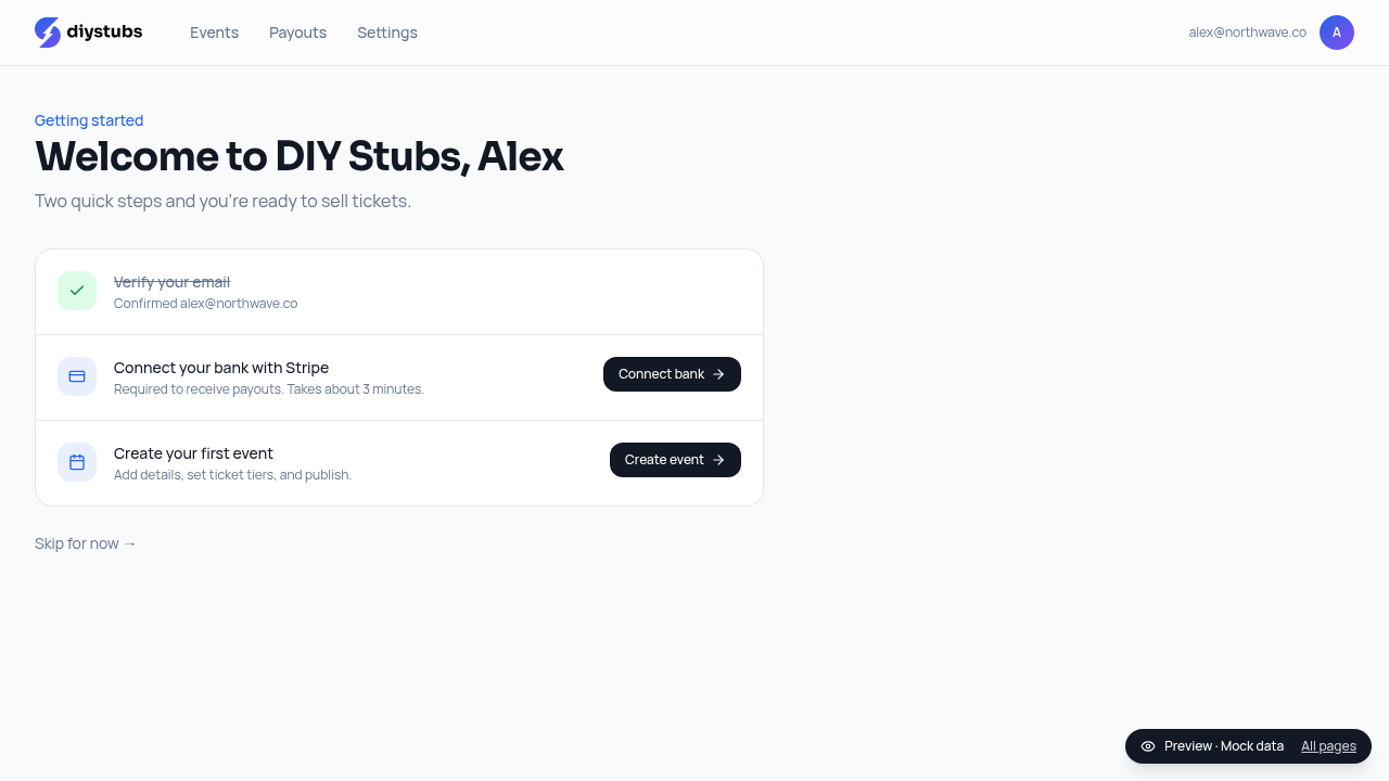 Onboarding screen showing two setup tasks